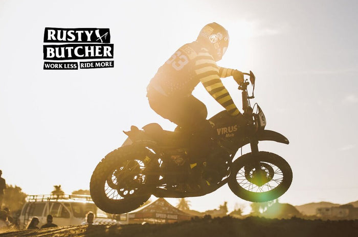 Mark Atkins jumping his motorcycle.