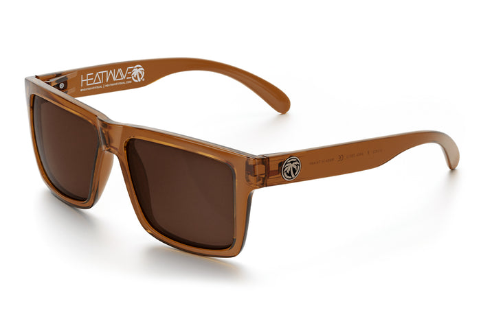3/4 angle view of the VISE Sunglasses: Saddle with brown lens on a white background.