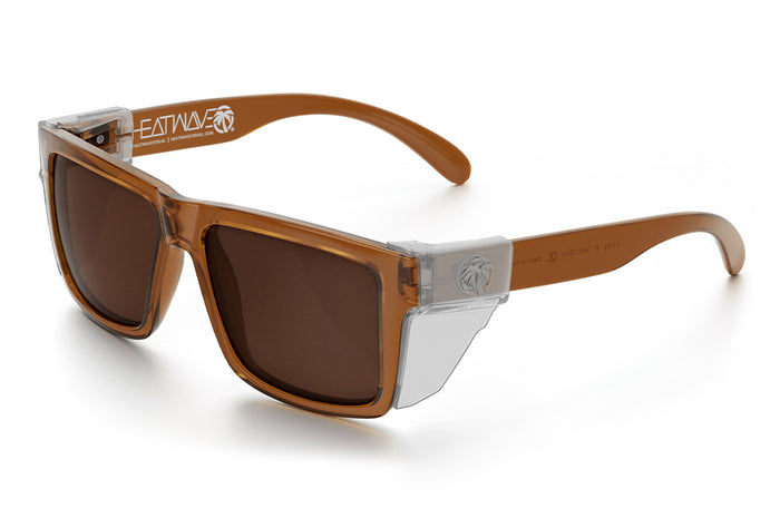 3/4 angle view of the VISE Sunglasses: Saddle with clear side shields on a white background.