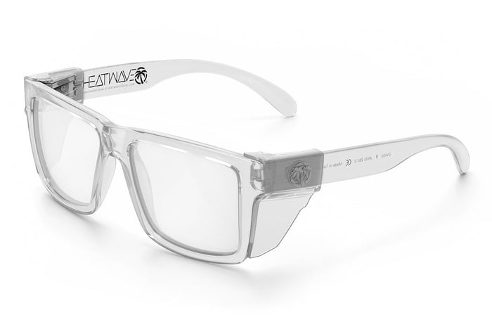 Heat Wave Visual Vise Z87 Sunglasses with clear frame, clear lenses and clear side shields.