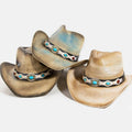 Western Turquoise Stone Strap Straw Cowboy Hat