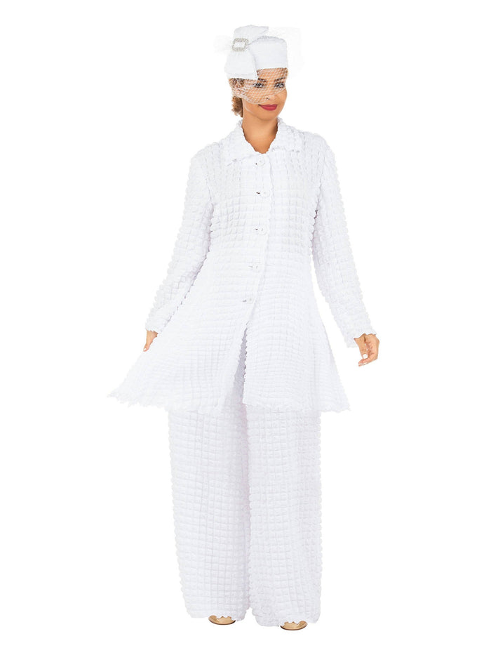 White 2pc Popcorn Fbrc Long Jkt + Pants Set