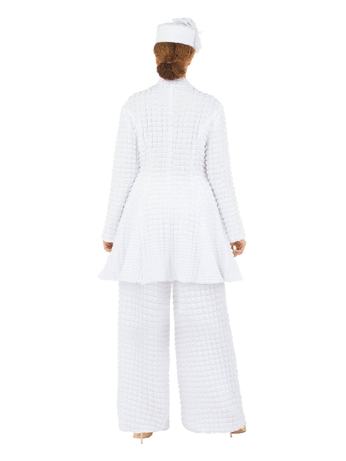 White 2pc Popcorn Fbrc Long Jkt + Pants Set