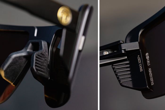 Close up of Heat Wave Visual XL Vector Sunglasses.