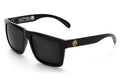 3/4 angle of the XL VISE Z87 Sunglasses - GOLD EMBLEM: Black Lens on a white background