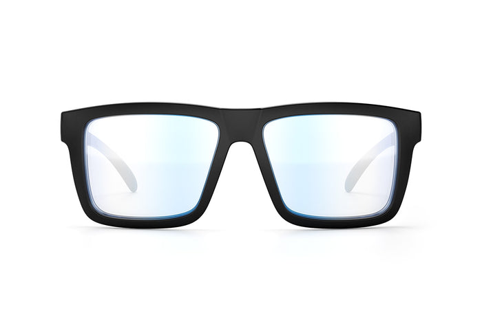 Front view of Heat Wave Visual XL Vise Sunglasses with black frame and clear blue blocker lenses.