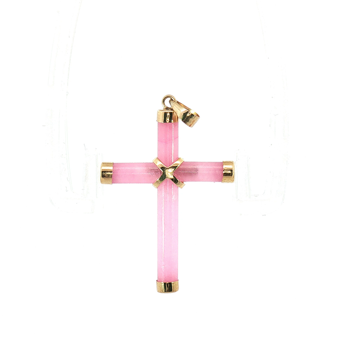 Yellow Gold and Rose Quartz Cross Pendant with 14k gold bail
